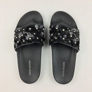 Steve Madden Women’s Black Flower Sequin Slides 9